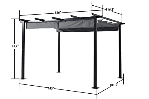 Luckyberry 10' X 13' Outdoor Retractable Pergola with Sun Shade Canopy Patio Metal Shelter for Garden Porch Beach Pavilion Grill Gazebo Modern Yard Grape Trellis Pergola, Grey