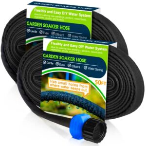 laveve soaker hoses for garden 100 ft (50 ft x 2pack), heavy duty drip irrigation hose save 80% water, leakproof double layer sprinkler hose black water hose for watering system garden beds vegetable