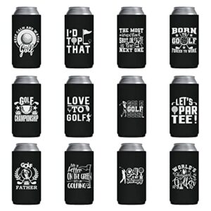 funny golf slim can cooler - pop nordic 12 pack slim beer can sleeve, reusable neoprene can cooler bulk for golf game party supplies, great golf gifts for men