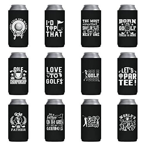 Funny Golf Slim Can Cooler - Pop Nordic 12 Pack Slim Beer Can Sleeve, Reusable Neoprene Can Cooler Bulk for Golf Game Party Supplies, Great Golf Gifts for Men