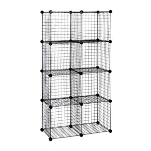 14"x14" wire grid shelf cubes, patented design, sturdy and long last, floor-stand or wall-hang, easy diy assembly (black, 8cubes)