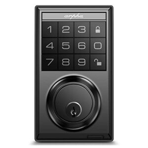 arpha electronic keypad deadbolt, keyless entry door lock with keypads, deadbolt smart lock, large button, auto lock, easy installation, black