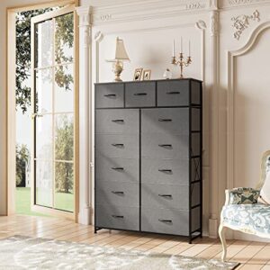 WLIVE Tall Dresser for Bedroom with 13 Drawers, Storage Dresser Organizer Unit, Fabric Dresser for Bedroom, Closet, Nursery, Chest of Drawers with Fabric Bins, Steel Frame, Wood Top, Dark Grey