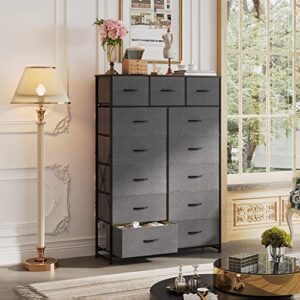 WLIVE Tall Dresser for Bedroom with 13 Drawers, Storage Dresser Organizer Unit, Fabric Dresser for Bedroom, Closet, Nursery, Chest of Drawers with Fabric Bins, Steel Frame, Wood Top, Dark Grey