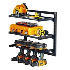 RUN HELIX Power Tool Organizer, Wall Mount Garage Organization with 4 Drill Holders, Heavy Duty Tool Shelf & 1 Pack 3 Layers Cordless Tool Rack, Screwdriver Storage Rack Box Organizers and Storage