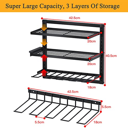 RUN HELIX Power Tool Organizer, Wall Mount Garage Organization with 4 Drill Holders, Heavy Duty Tool Shelf & 1 Pack 3 Layers Cordless Tool Rack, Screwdriver Storage Rack Box Organizers and Storage