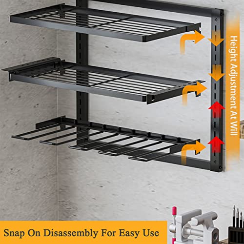 RUN HELIX Power Tool Organizer, Wall Mount Garage Organization with 4 Drill Holders, Heavy Duty Tool Shelf & 1 Pack 3 Layers Cordless Tool Rack, Screwdriver Storage Rack Box Organizers and Storage