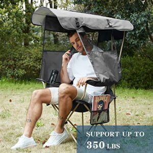 Huskfirm Camping Chair with Canopy Shade,Portable Folding Chair with UPF 50+ Sun Shade,Cup Holder,Side Pocket,Soccer Chair Adults for Camp,Beach,Outdoor Sports-Support 330 LBS Grey