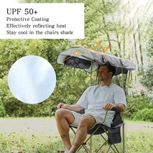 Huskfirm Camping Chair with Canopy Shade,Portable Folding Chair with UPF 50+ Sun Shade,Cup Holder,Side Pocket,Soccer Chair Adults for Camp,Beach,Outdoor Sports-Support 330 LBS Grey