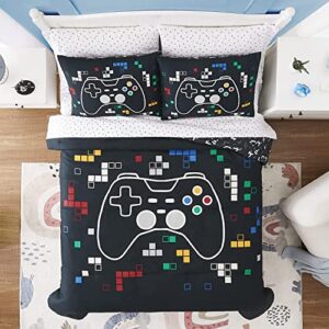 kaleidospace gamer bedding sets for boys girls, glow in the dark 7 piece bed in a bag full, ultra soft microfiber kids bedding for all season (76"x86")