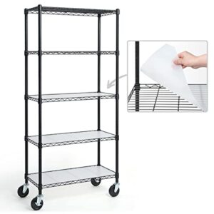 caphaus nsf commercial grade heavy duty wire shelving w/wheels, leveling feet & liners, storage metal shelf, garage shelving storage, utility wire rack storage shelves, w/liner, 30 x 14 x 64 5-tier