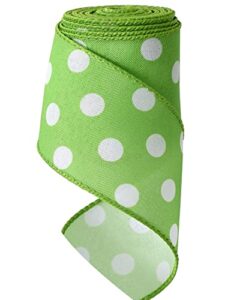 toniful 2.5 inch wired edge ribbon, green polka dots burlap ribbon, summer spring wired ribbon, for gift wrapping, wreath bows making, crafts home decoration, easter decor（green，6yds）