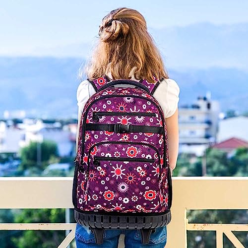 3PCS Rolling Backpack for Women, 19 Inches Travel Roller Bookbag with Wheels, Teen Girls College Backpacks Wheeled - Purple