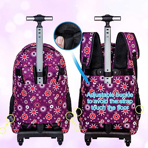 3PCS Rolling Backpack for Women, 19 Inches Travel Roller Bookbag with Wheels, Teen Girls College Backpacks Wheeled - Purple