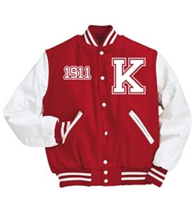 deference clothing kappa alpha psi chapter 17 letterman jacket wool and leather sleeve (as1, alpha, xx_l, regular, regular, red with white sleeves)