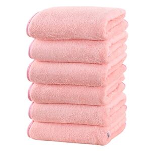 bamboo queen luxury silk hemming hand towels sets of 6 - light thin quick drying - ultra soft microfiber highly absorbent towel for hotel, bathroom, shower, spa, hand towel 16 x 28 inches - pink