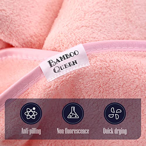 BAMBOO QUEEN Luxury Silk Hemming Hand Towels Sets of 6 - Light Thin Quick Drying - Ultra Soft Microfiber Highly Absorbent Towel for Hotel, Bathroom, Shower, Spa, Hand Towel 16 x 28 inches - Pink