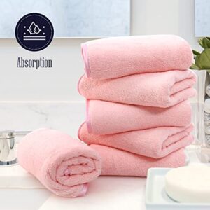 BAMBOO QUEEN Luxury Silk Hemming Hand Towels Sets of 6 - Light Thin Quick Drying - Ultra Soft Microfiber Highly Absorbent Towel for Hotel, Bathroom, Shower, Spa, Hand Towel 16 x 28 inches - Pink