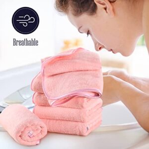 BAMBOO QUEEN Luxury Silk Hemming Hand Towels Sets of 6 - Light Thin Quick Drying - Ultra Soft Microfiber Highly Absorbent Towel for Hotel, Bathroom, Shower, Spa, Hand Towel 16 x 28 inches - Pink