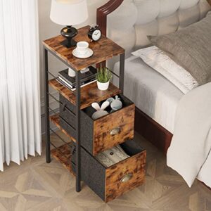 Homeiju 4 Tier Small Dresser for Bedroom with 2 Removable Drawers, Wood Small Drawers for Bedroom Entryway Hallway(Rustic Black and Brown)