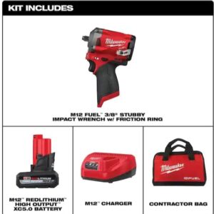 Milwaukee M12 FUEL 12-Volt Lithium-Ion Brushless Cordless Stubby 3/8 in. Impact Wrench Kit with (1) High Output 5.0 Ah Battery