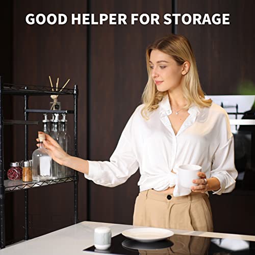 Hestiasko 5 Tier Storage Shelf with 2 Rotatable Shelves, Adjustable Storage Rack with 5 Hooks, Metal Shelf Rack, Standing Shelving Units for Bathroom, Kitchen, Garage[59.1"H x 21.7"W x 11.8"D]-Black