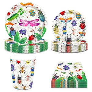 68 pieces bug party supplies bugs theme party tableware kit including bug birthday party paper plates cups napkins plastic cutlery straw set for bug themed birthday baby shower decor,16 guests