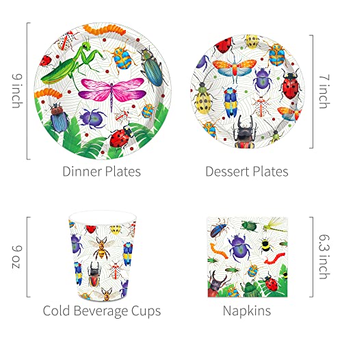 68 Pieces Bug Party Supplies Bugs Theme Party Tableware Kit Including Bug Birthday Party Paper Plates Cups Napkins Plastic Cutlery Straw Set for Bug Themed Birthday Baby Shower Decor,16 Guests