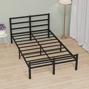 musen full bed frame with headboard and footboard, 14 inch platform with storage, heavy duty steel metal bed frame no box spring needed, noise free, anti-slip, easy assembly (max load: 1200lb)