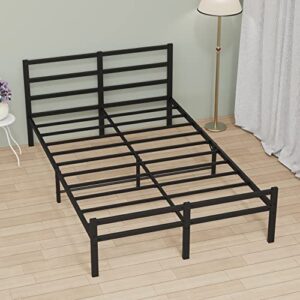 musen queen bed frame with headboard and footboard, 14 inch platform with storage, heavy duty steel metal bed frame no box spring needed, noise free, anti-slip, easy assembly (max load: 1200lb)