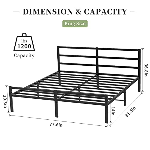 Musen King Bed Frame with Headboard and Footboard, 14 Inch Platform with Storage, Heavy Duty Steel Metal Bed Frame No Box Spring Needed, Noise Free, Anti-Slip, Easy Assembly (Max Load: 1200lb)