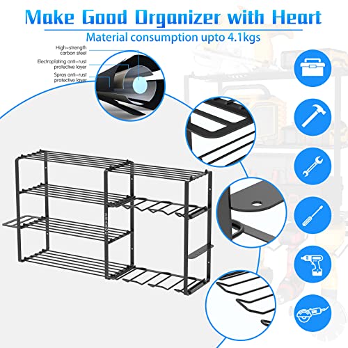 ZEAKOC Power Tool Organizer, 6 Cordless Drill Holder 5 Layers Heavy Duty Tool Shelf, Wall Mount Tool Organizer Garage Organization Storage Rack Gift for Men Dad Father's Day or Christmas