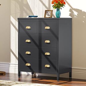 yitahome 5 drawer dresser, metal storage chest of drawers, large capacity clothing storage organizer with golden handles, tall dresser for bedroom, living room, hallway, entryway, black