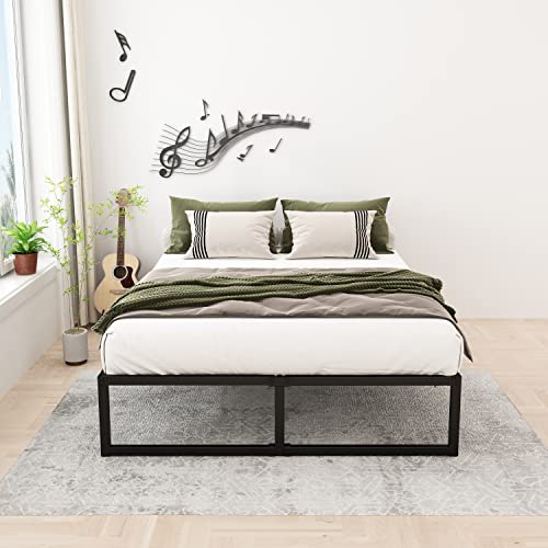 Lutown-Teen 14 Inch Full Size Bed Frame No Box Spring Needed, Heavy Duty Metal Platform Beds with Sturdy Steal Slats for Mattress Foundation, Easy Assembly, Noise Free, Black