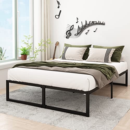 Lutown-Teen 14 Inch Full Size Bed Frame No Box Spring Needed, Heavy Duty Metal Platform Beds with Sturdy Steal Slats for Mattress Foundation, Easy Assembly, Noise Free, Black