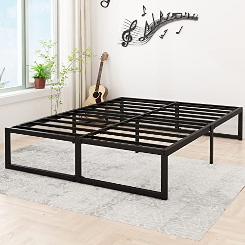 Lutown-Teen 14 Inch Full Size Bed Frame No Box Spring Needed, Heavy Duty Metal Platform Beds with Sturdy Steal Slats for Mattress Foundation, Easy Assembly, Noise Free, Black