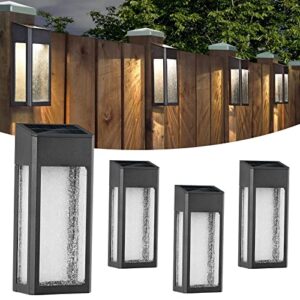 armxy solar outdoor lights, metal seeded glass solar fence lights, auto on/off waterproof solar wall lights,warm/color changing light solar lights for wall fence patio yard porch garden decor,4 pack