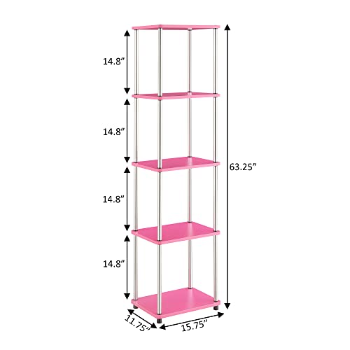 Convenience Concepts Designs2Go No Tools 5 Tier Tower, Pink/Chrome