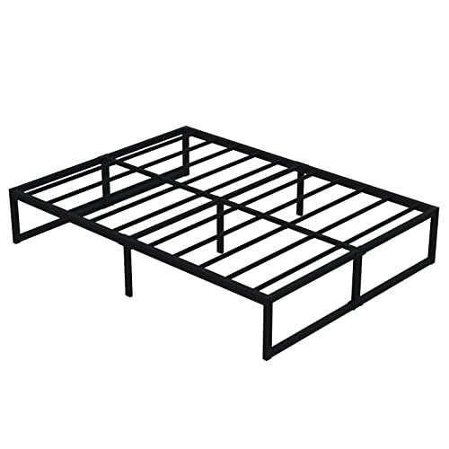 Richwanone 14 inch Queen Bed Frame Metal Platform Mattress Foundation with Steel Slat Support, No Box Spring Needed, Easy Assembly, Black