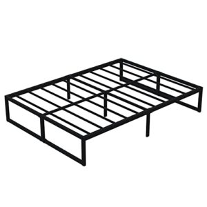 Richwanone 14 inch Queen Bed Frame Metal Platform Mattress Foundation with Steel Slat Support, No Box Spring Needed, Easy Assembly, Black