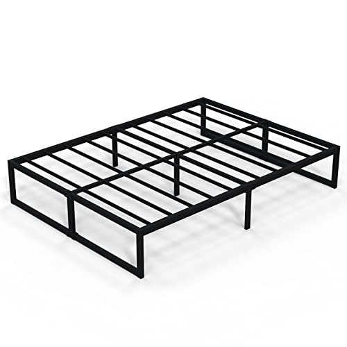 Richwanone 14 inch Queen Bed Frame Metal Platform Mattress Foundation with Steel Slat Support, No Box Spring Needed, Easy Assembly, Black