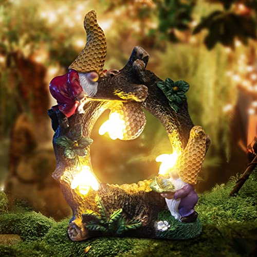 VZVXCC Solar Garden Statue Outdoor-Garden Statues Gnomes Collecting Honey with Solar Lights Decoration for Patio Balcony Yard Lawn Ornament, Novelty Gift