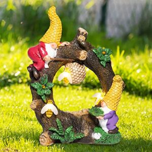 VZVXCC Solar Garden Statue Outdoor-Garden Statues Gnomes Collecting Honey with Solar Lights Decoration for Patio Balcony Yard Lawn Ornament, Novelty Gift