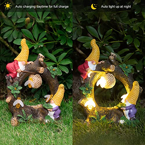 VZVXCC Solar Garden Statue Outdoor-Garden Statues Gnomes Collecting Honey with Solar Lights Decoration for Patio Balcony Yard Lawn Ornament, Novelty Gift