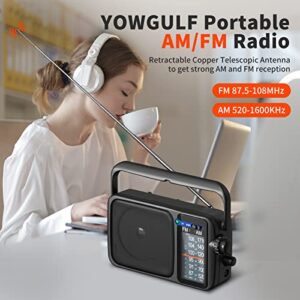 YOWGULF AM FM Radio with Best Reception,Bluetooth Portable AM FM Transistor Radio,Battery Operated Radio or AC Power,Large Dial,Headphone Jack, Gifts for Seniors Elderly