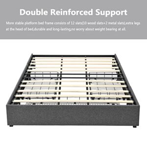 Alohappy Upholstered King Size Platform Bed Frame with 3 Storage Drawers, Mattress Foundation with Wooden Slats Support, Double-Row Support Bars, No Box Spring Needed, Dark Grey