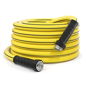 greener 50ft tools hybrid garden hose dia.5/8’’ inner durable rv garden hose with swivel grip handle 150psi high burst strength industrial water hose for all weather outdoor (yellow)