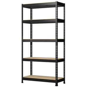 prilinex heavy duty storage shelves - 35.5" w x 16" d x 71" h 5-tier adjustable metal garage shelving unit, standing utility shelf racks for pantry warehouse kitchen, black