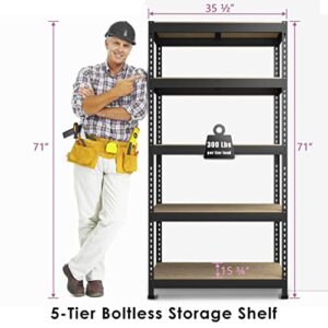 Prilinex Heavy Duty Storage Shelves - 35.5" W x 16" D x 71" H 5-Tier Adjustable Metal Garage Shelving Unit, Standing Utility Shelf Racks for Pantry Warehouse Kitchen, Black