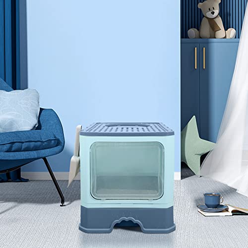 AOSUI Covered Cat Litter Box Extra Large Foldable Litter Box Odor Filter Front Entry Top Exit Litter Box with Lid for Cats, Enclosed Cat Potty with Cat Litter Scoop and Cat Litter Mat Easy Clean